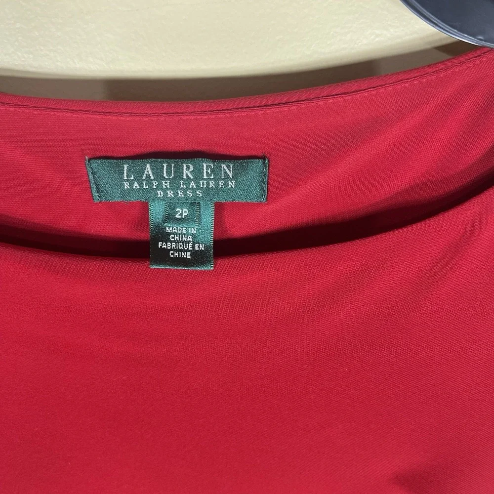 Lauren Ralph Lauren Dress Womens 2P Red Ruched Ruffle Sheath Midi 3/4 Sleeve